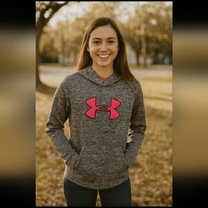 Under Armour Women's Pullover Hoodie Heather Gray With Pink Logo  - Size XS